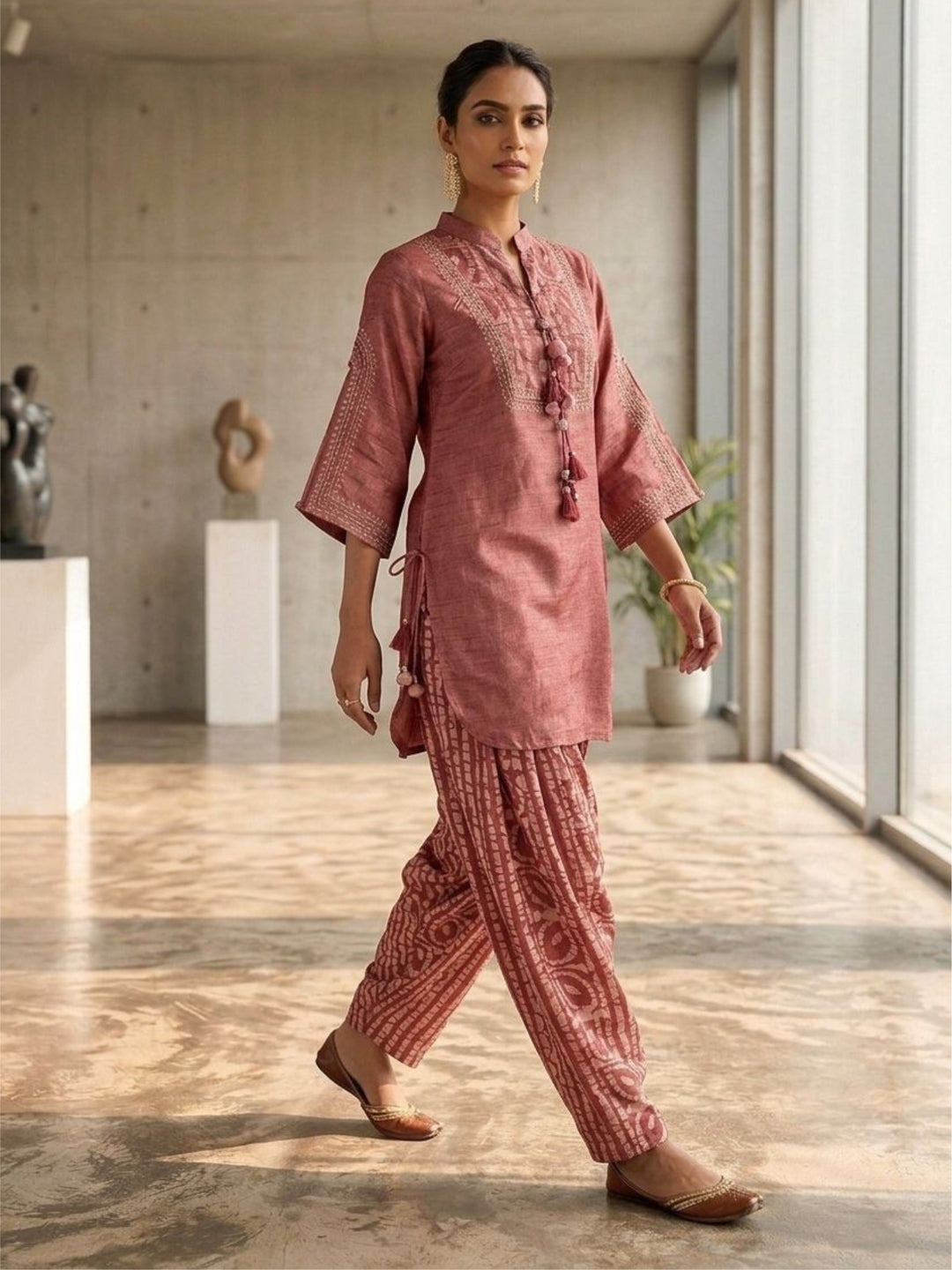 Shakti Carnation Work Pemium Farshi Co-Ord Set