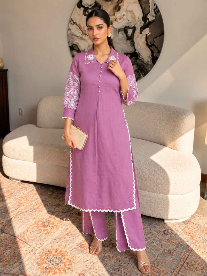 Shiba Orchid Embroidered Kurta Pant Set