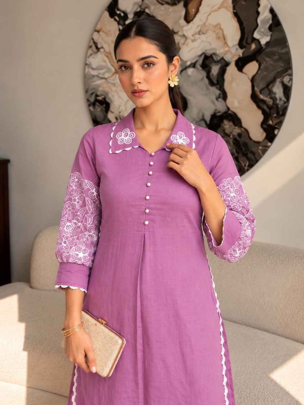 Shiba Orchid Embroidered Kurta Pant Set