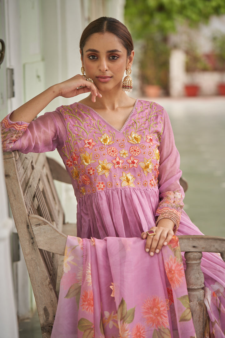 Pihu Pink Work Anarkali Premium Suit set