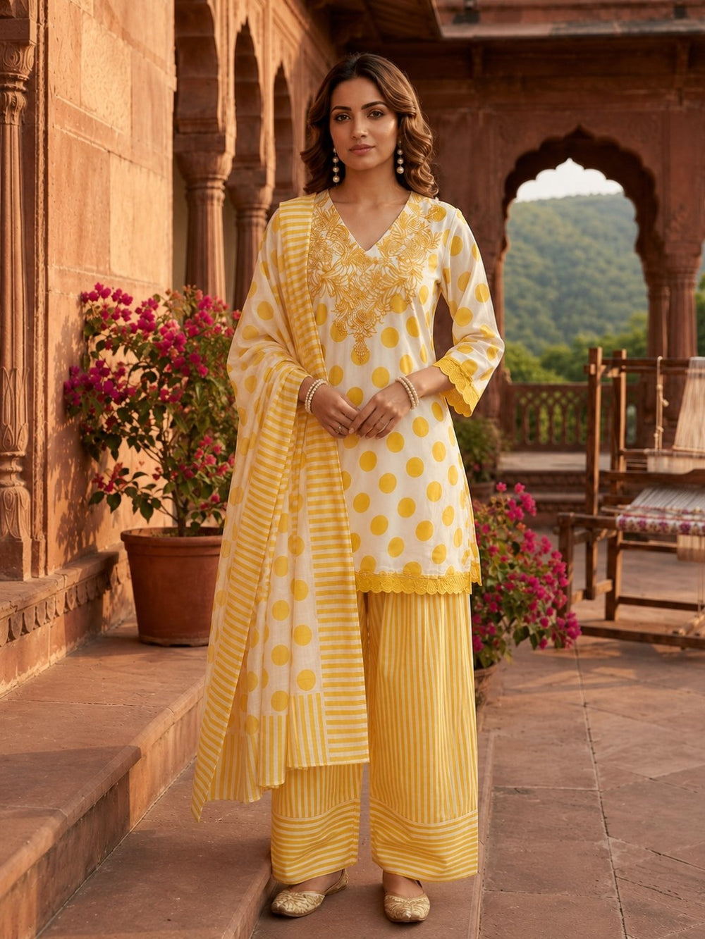 Shura Amber Polka  Cotton Farshi Suit Set