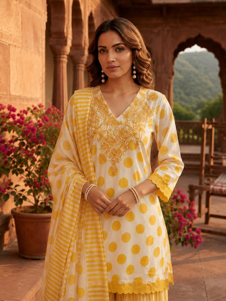 Shura Amber Polka  Cotton Farshi Suit Set