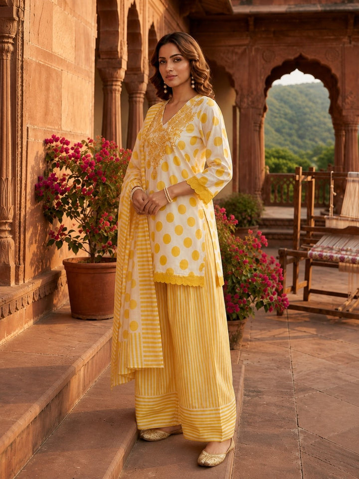 Shura Amber Polka  Cotton Farshi Suit Set
