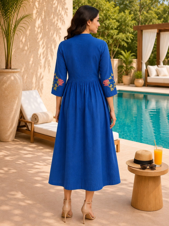 Slopi Univ Emboidery Cotton Midi Dress