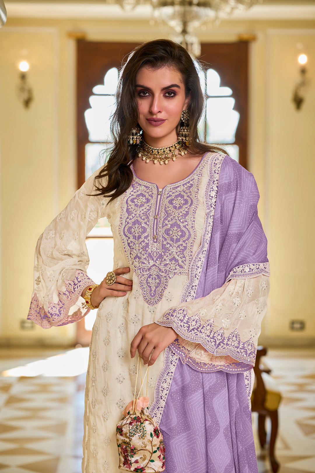 Anjula Orchid Full Work Suit Set