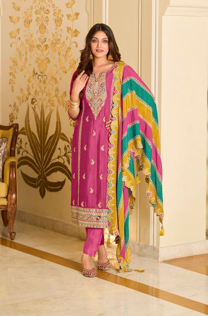 Shefali Pink Full Work Premium Suit Set