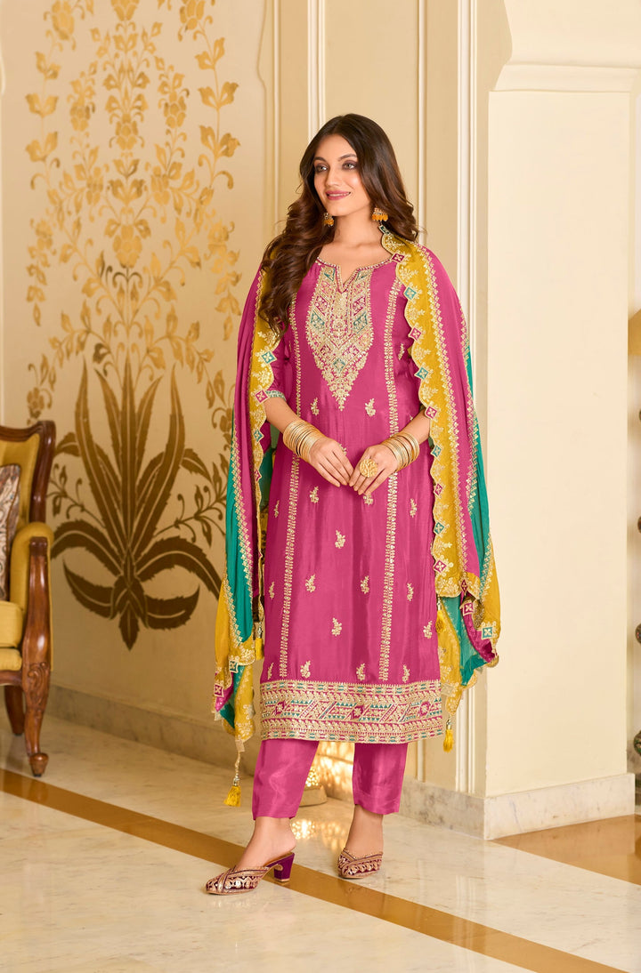 Shefali Pink Full Work Premium Suit Set