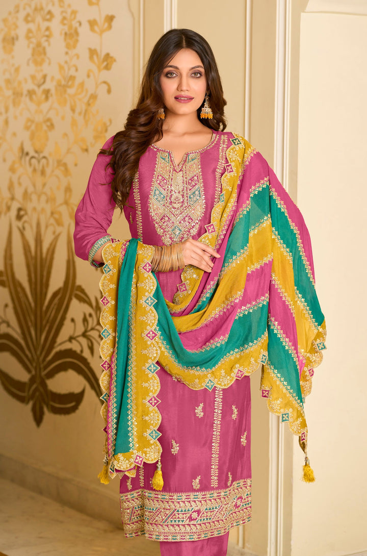 Shefali Pink Full Work Premium Suit Set