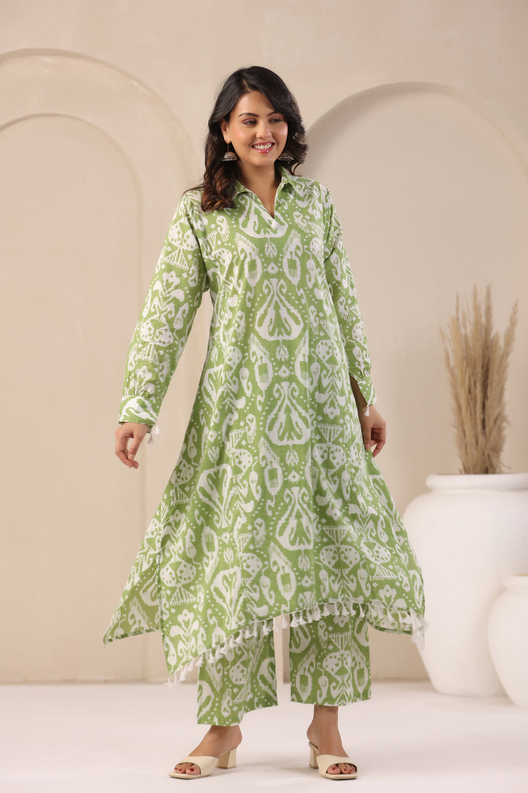 ARANYA FERN IKAT PRINT PREMIUM PURE COTTON KURTA PANT SET