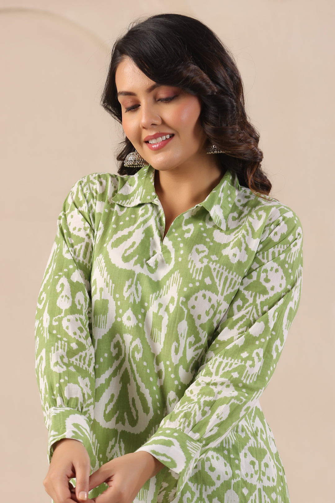 ARANYA FERN IKAT PRINT PREMIUM PURE COTTON KURTA PANT SET