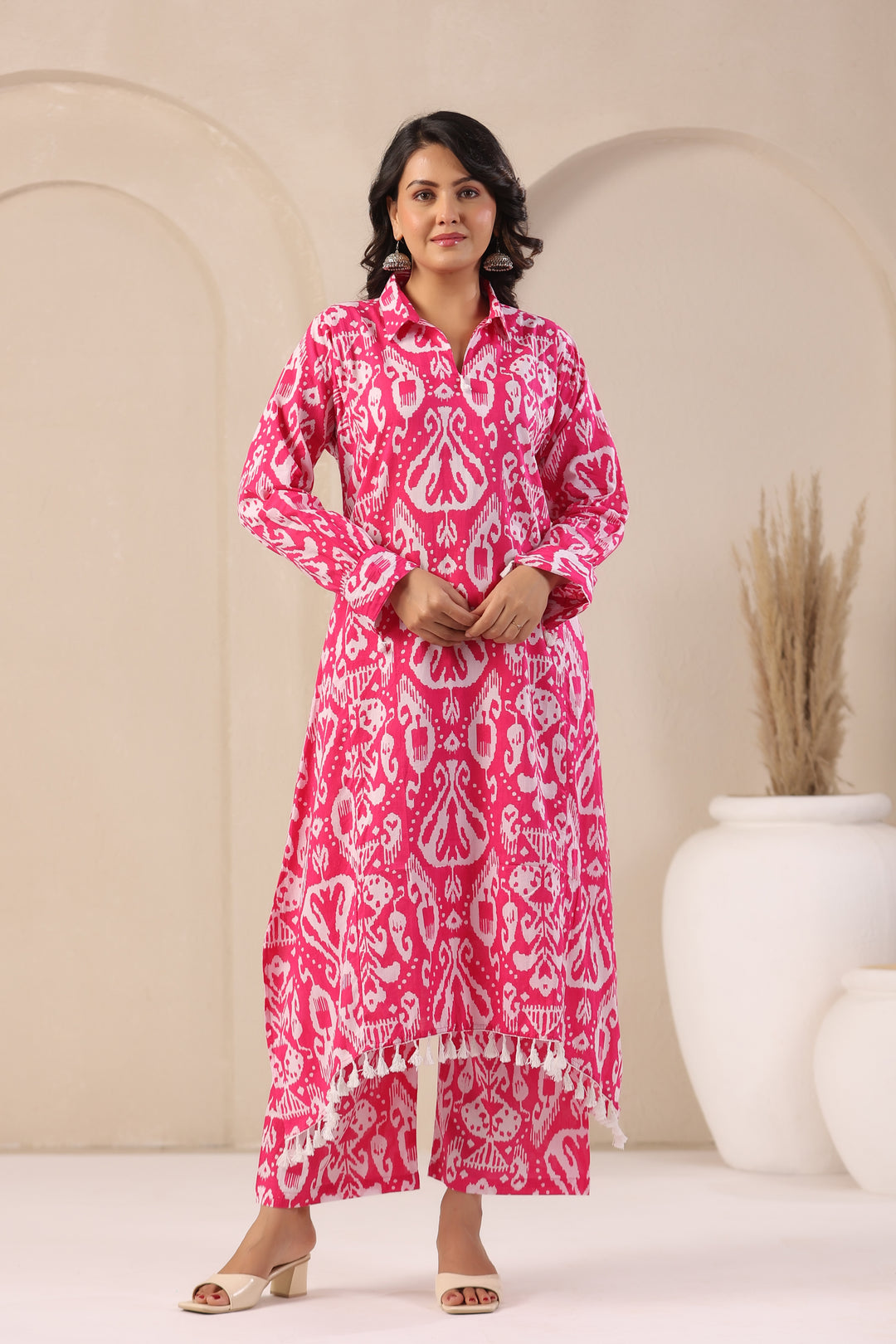 ARANYA ROSE IKAT PRINT PREMIUM PURE COTTON KURTA PANT SET