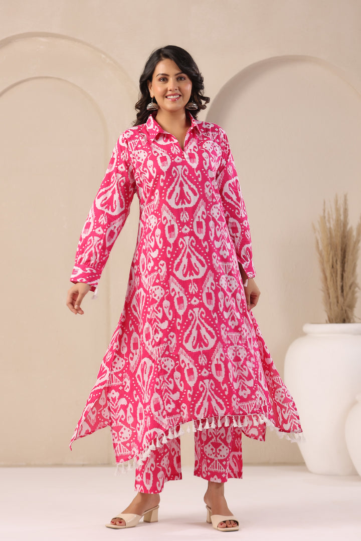 ARANYA ROSE IKAT PRINT PREMIUM PURE COTTON KURTA PANT SET