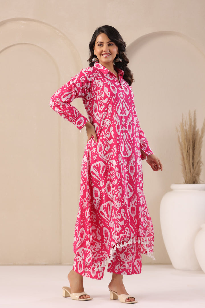 ARANYA ROSE IKAT PRINT PREMIUM PURE COTTON KURTA PANT SET