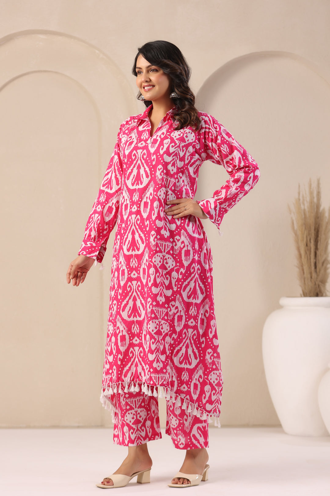 ARANYA ROSE IKAT PRINT PREMIUM PURE COTTON KURTA PANT SET