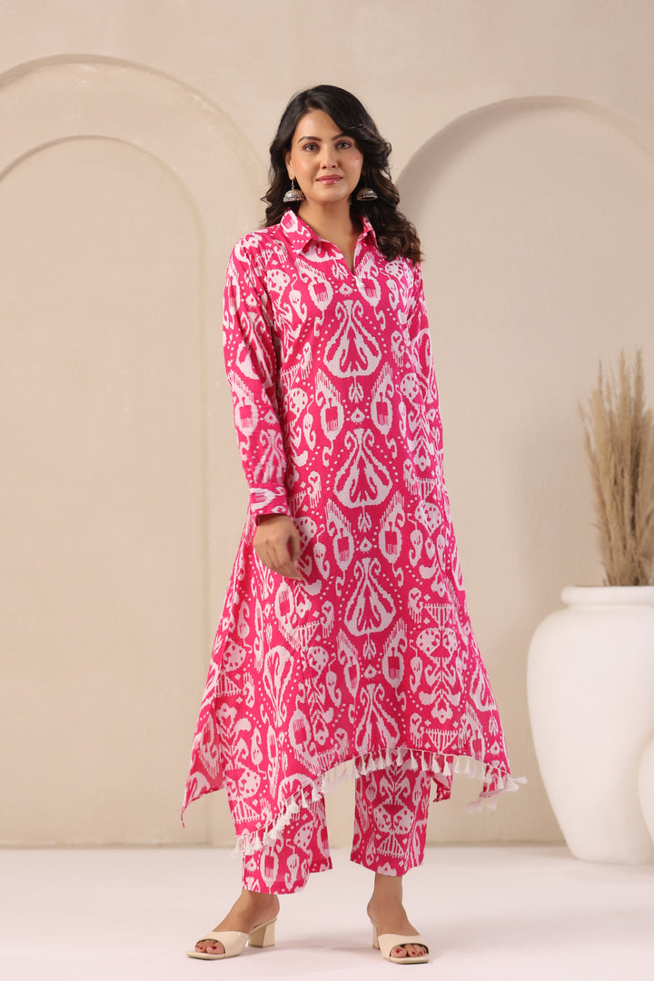 ARANYA ROSE IKAT PRINT PREMIUM PURE COTTON KURTA PANT SET