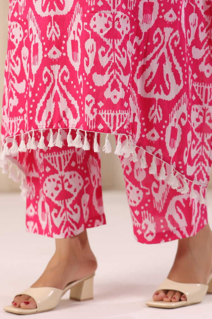 ARANYA ROSE IKAT PRINT PREMIUM PURE COTTON KURTA PANT SET