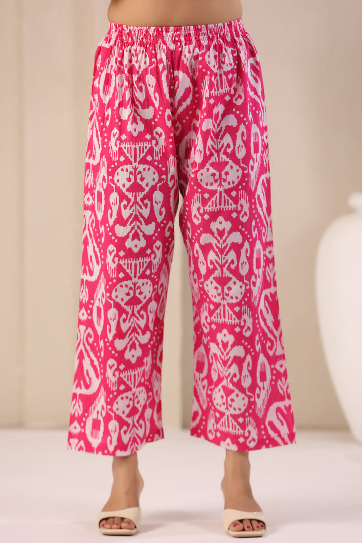 ARANYA ROSE IKAT PRINT PREMIUM PURE COTTON KURTA PANT SET