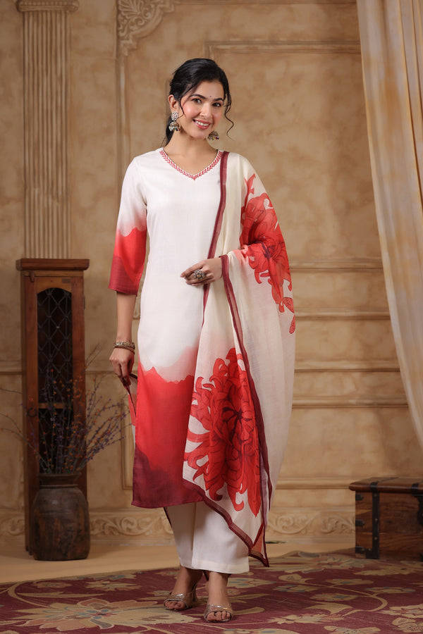 SAKSHI CRIMSON LINEN COTTON SUIT SET