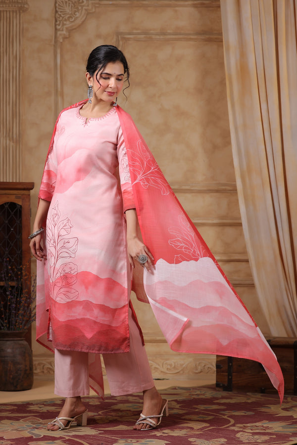 SAKSHI SCARLET PURE COTTON Linen SUIT SET
