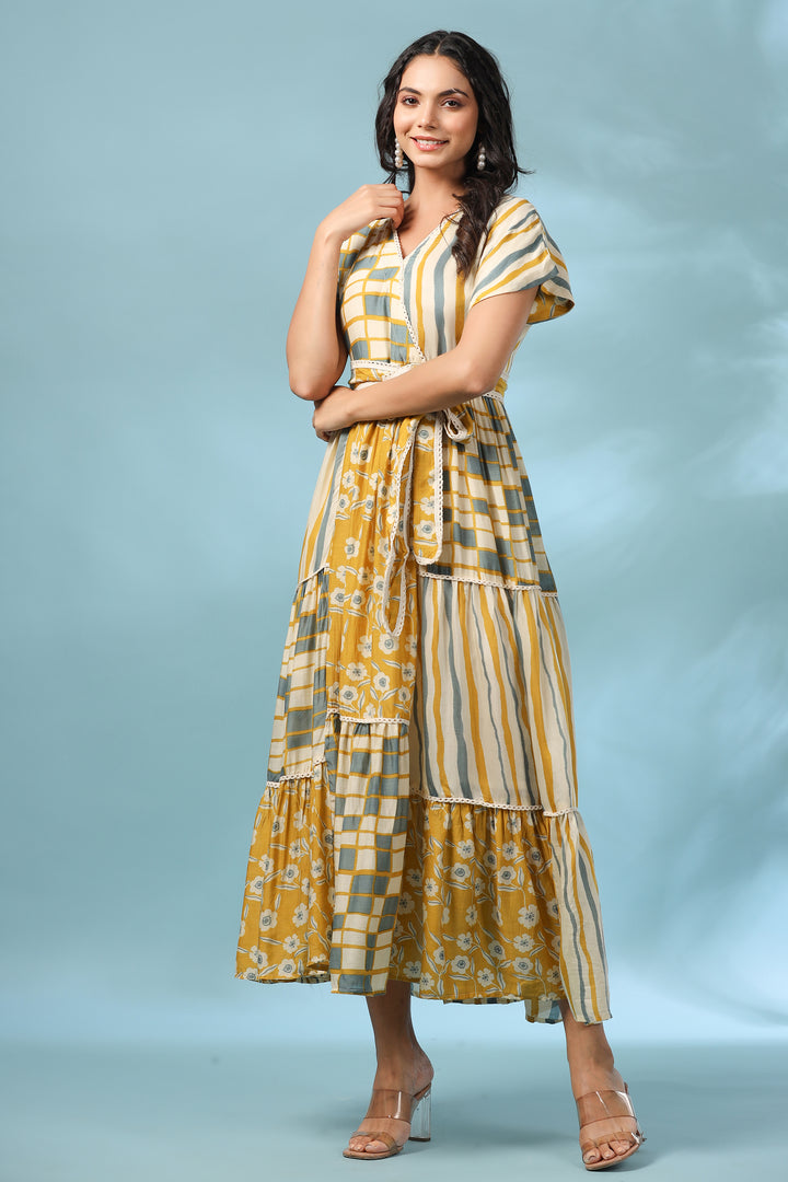Neeti Amber Abstract Printed Muslin Dress