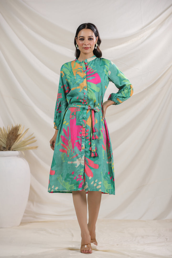 Harshini Teal Abstract Dress