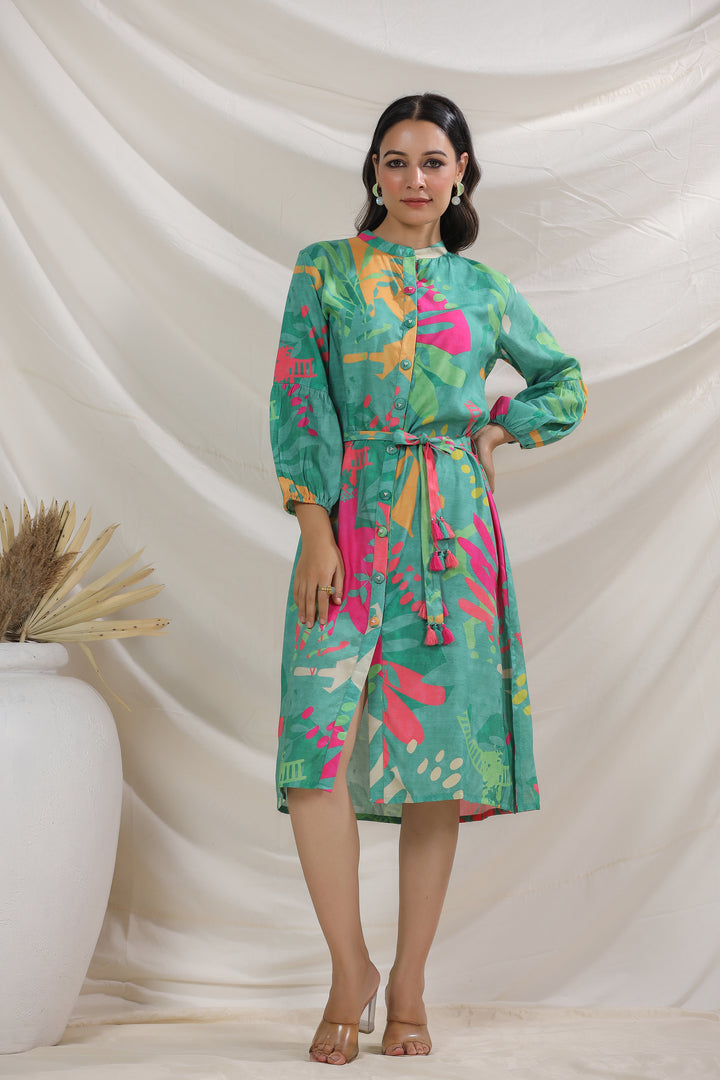 Harshini Teal Abstract Dress