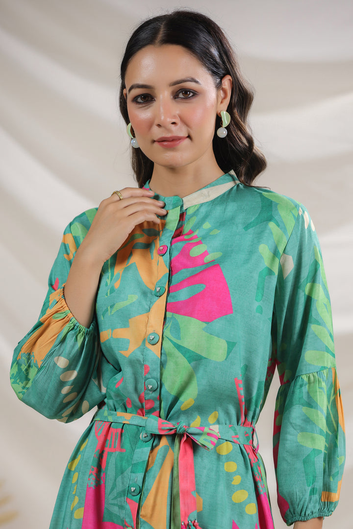 Harshini Teal Abstract Dress