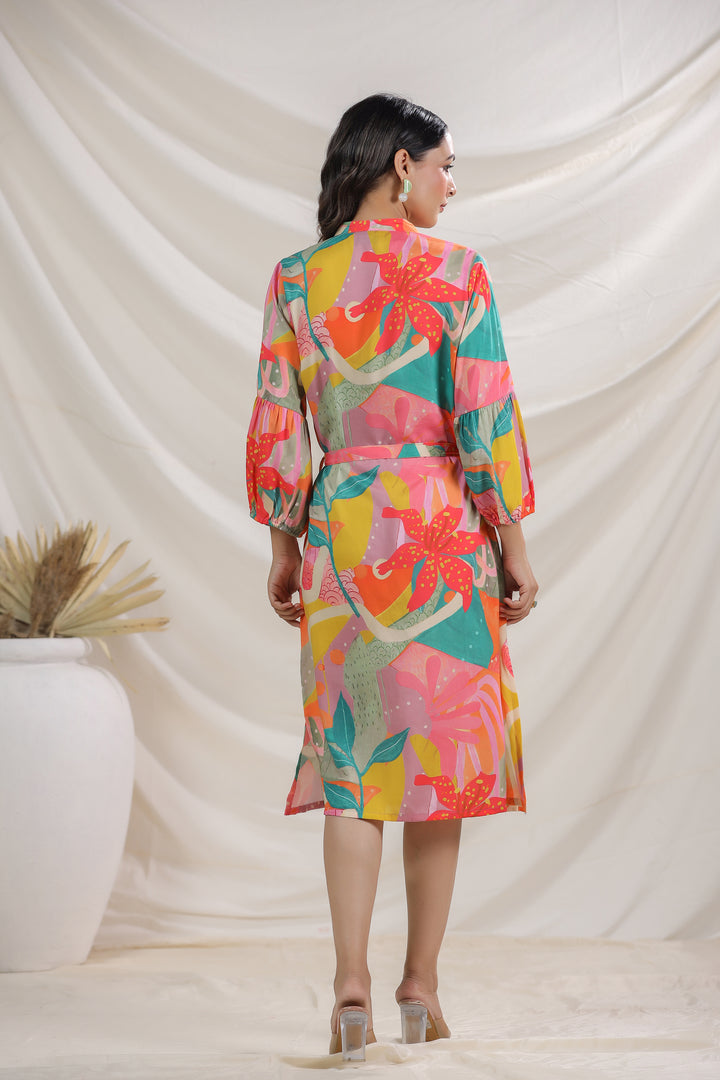 Harshini Tangerine Abstract Dress