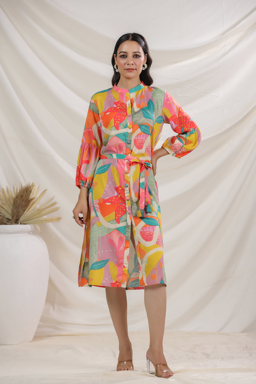 Harshini Tangerine Abstract Dress