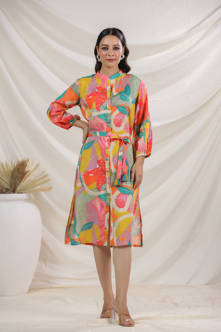 Harshini Tangerine Abstract Dress