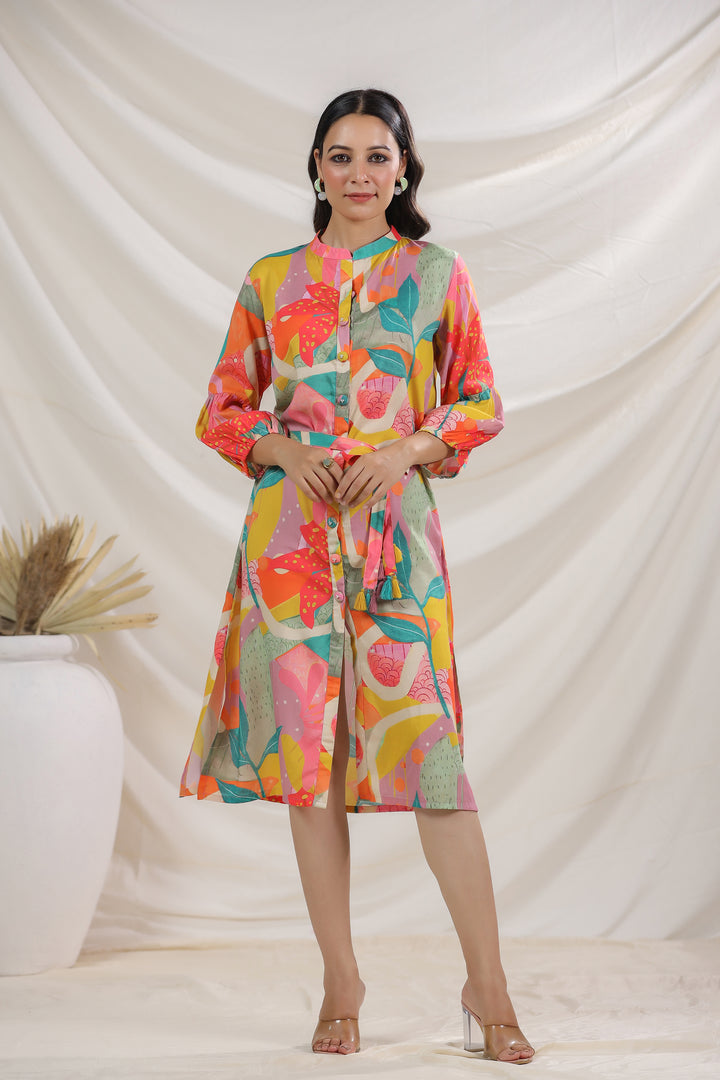 Harshini Tangerine Abstract Dress