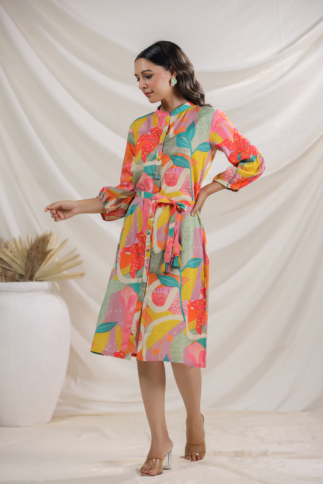 Harshini Tangerine Abstract Dress