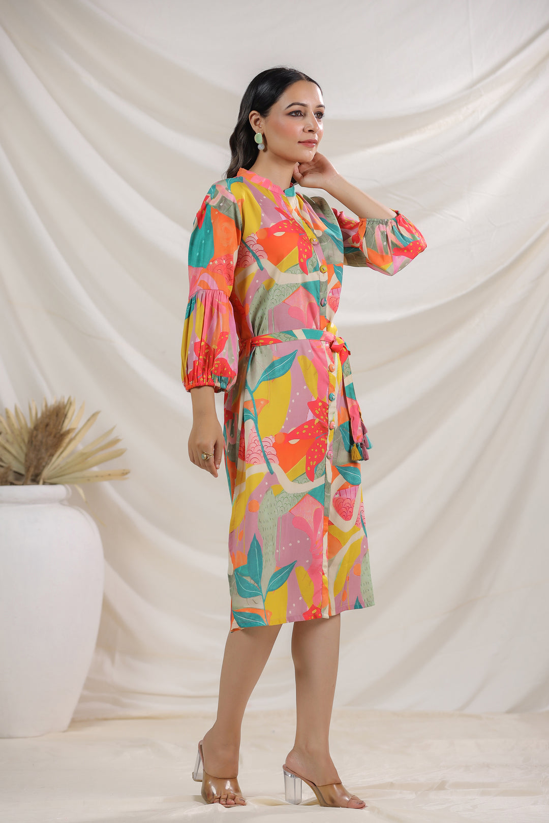 Harshini Tangerine Abstract Dress