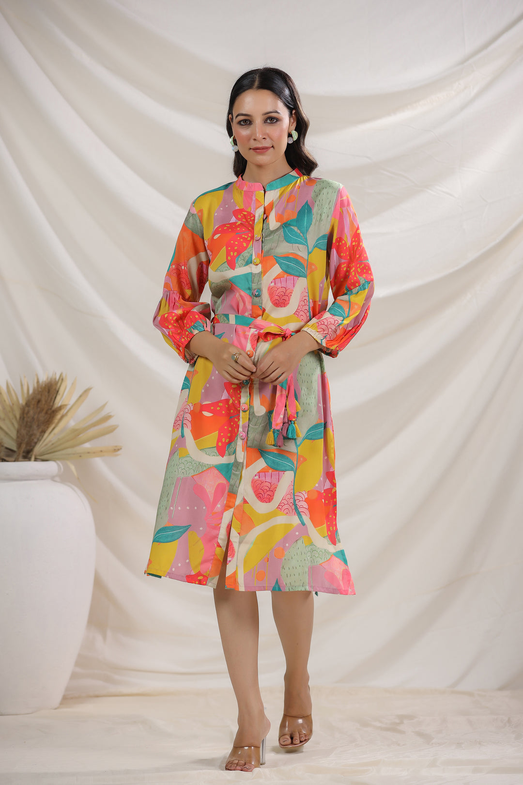 Harshini Tangerine Abstract Dress