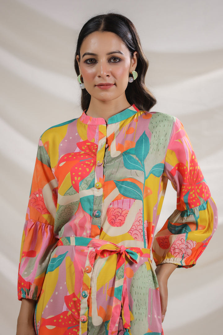 Harshini Tangerine Abstract Dress