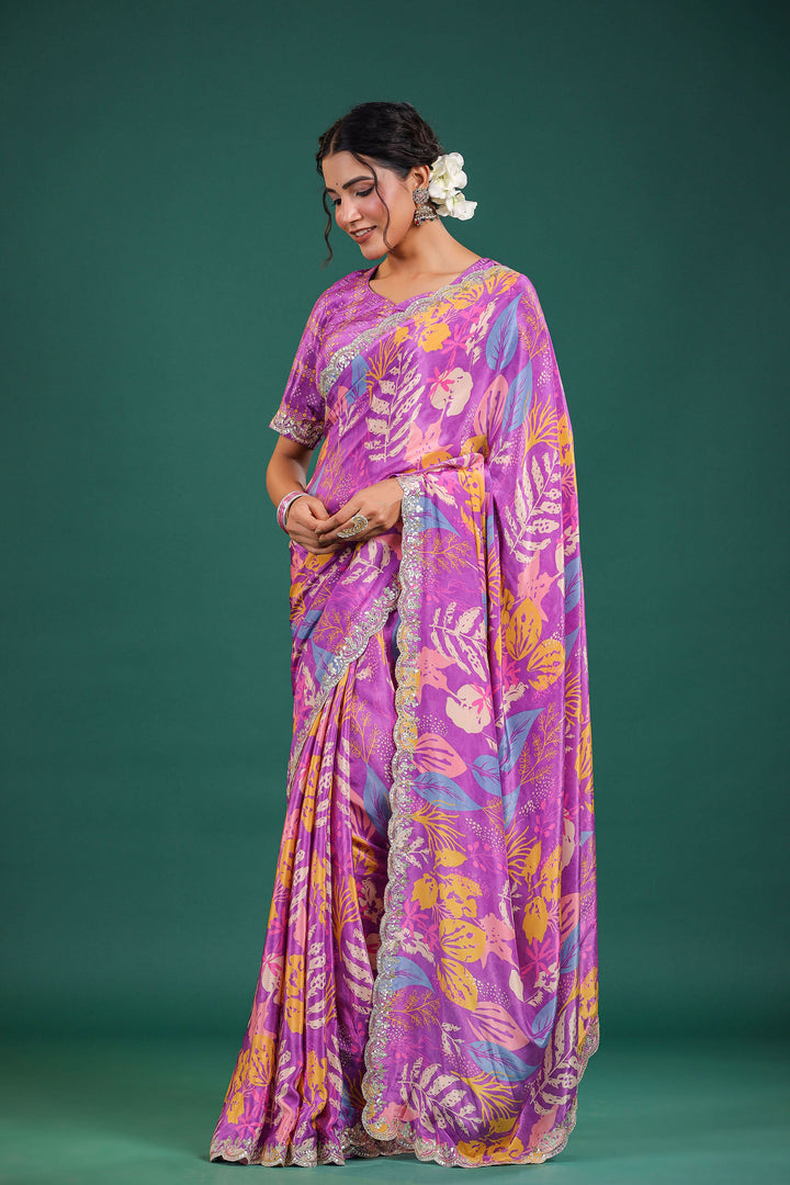 Lajja Orchid SCALLOPE MIRROR BORDER PURE CREPE SAREE