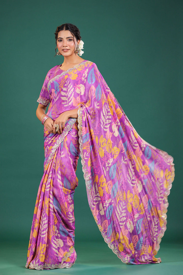 Lajja Orchid SCALLOPE MIRROR BORDER PURE CREPE SAREE