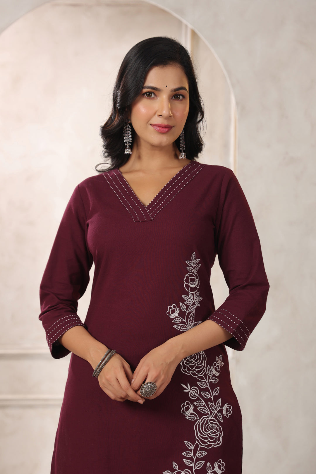 Hiya Merlot Embroidery Kurta Pant Set