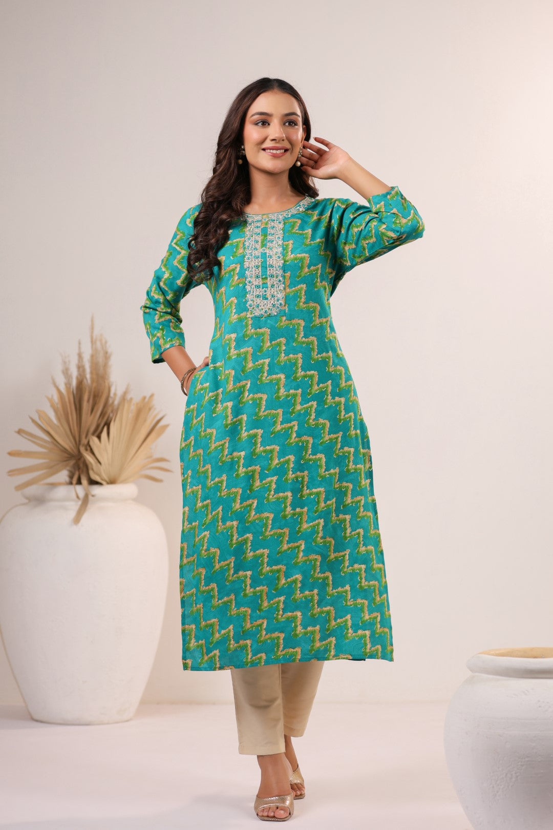 Varisha Verdigris Printed Work Kurti