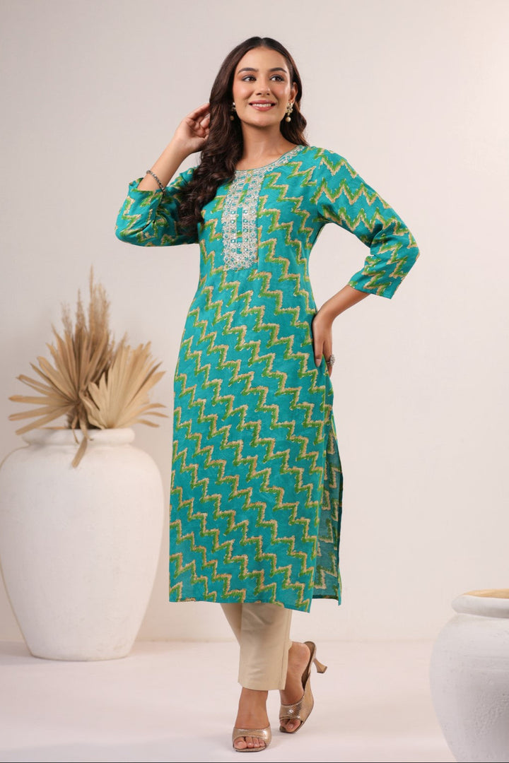 Varisha Verdigris Printed Work Kurti