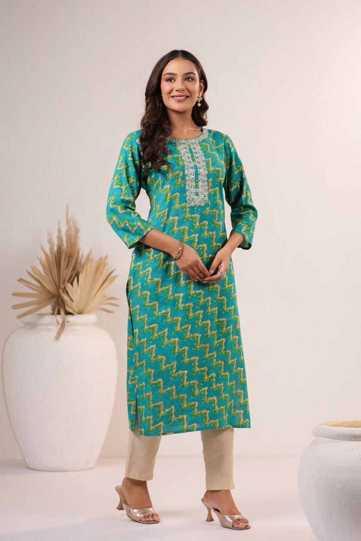 Varisha Verdigris Printed Work Kurti