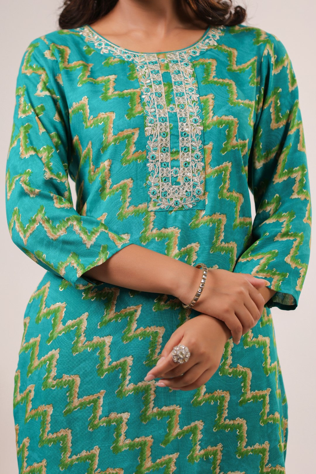 Varisha Verdigris Printed Work Kurti