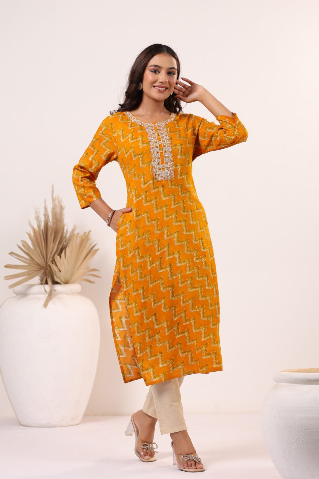 Varisha Canary Printed Work Kurti