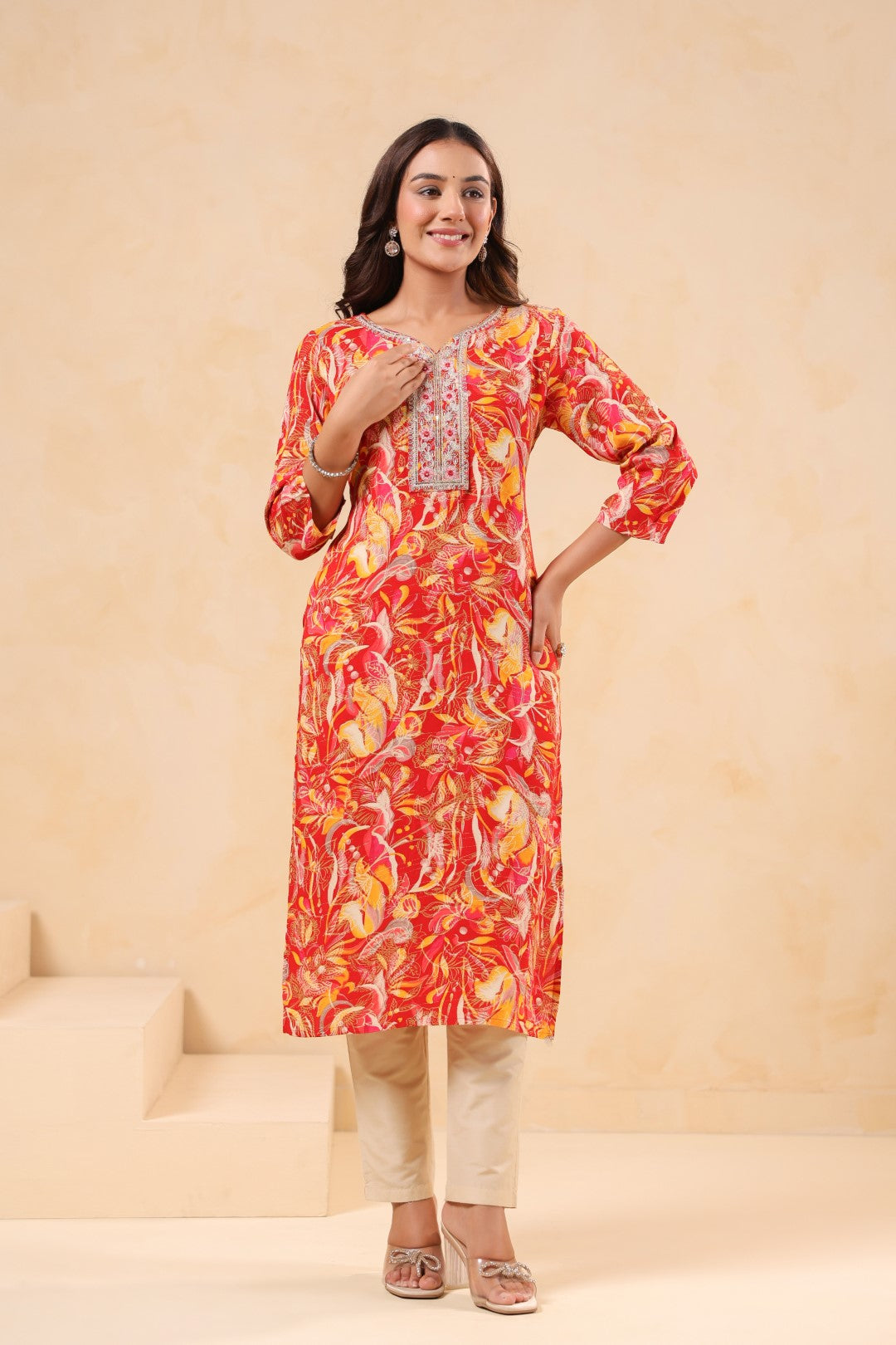 Varisha Coral Printed Work Kurti