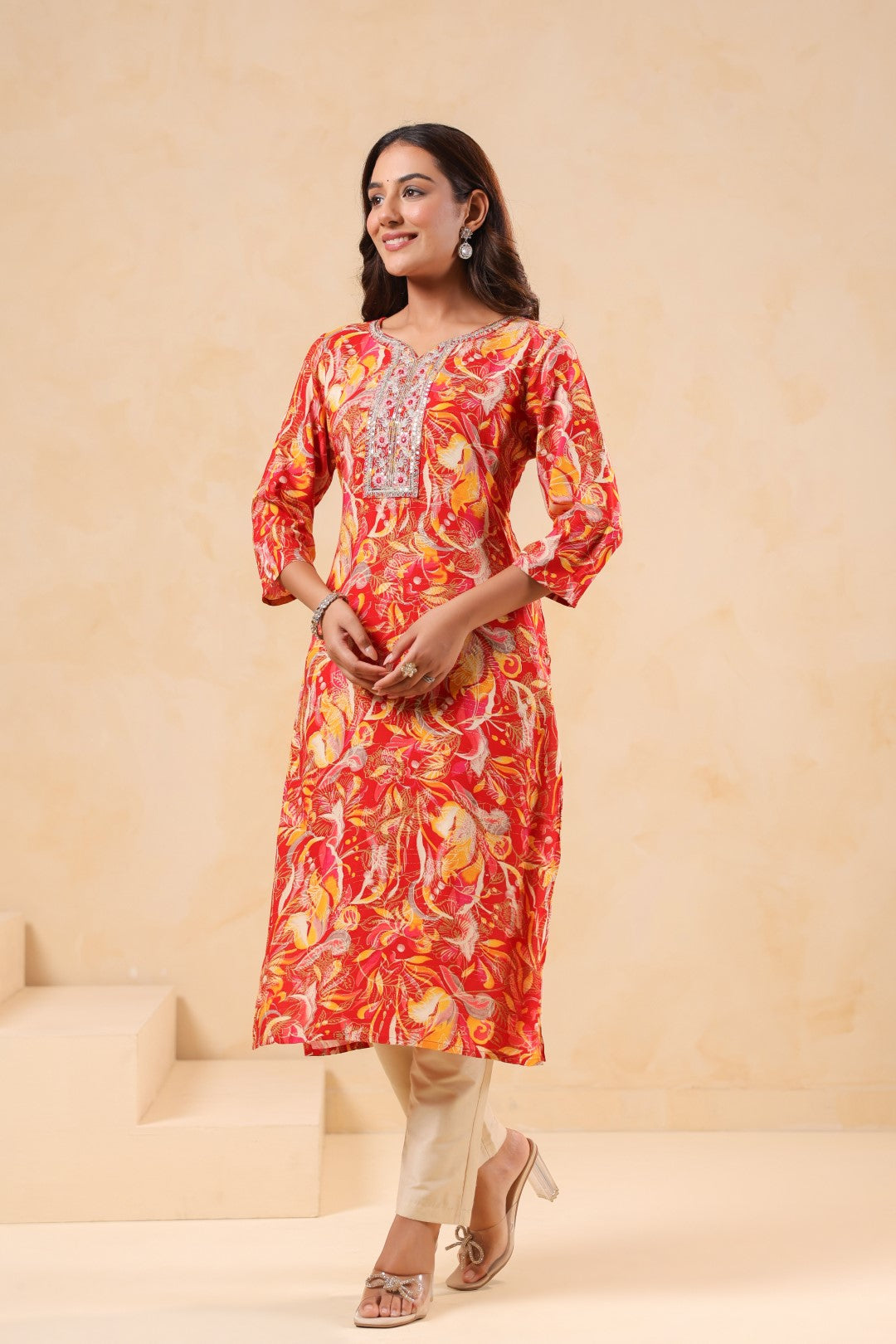 Varisha Coral Printed Work Kurti