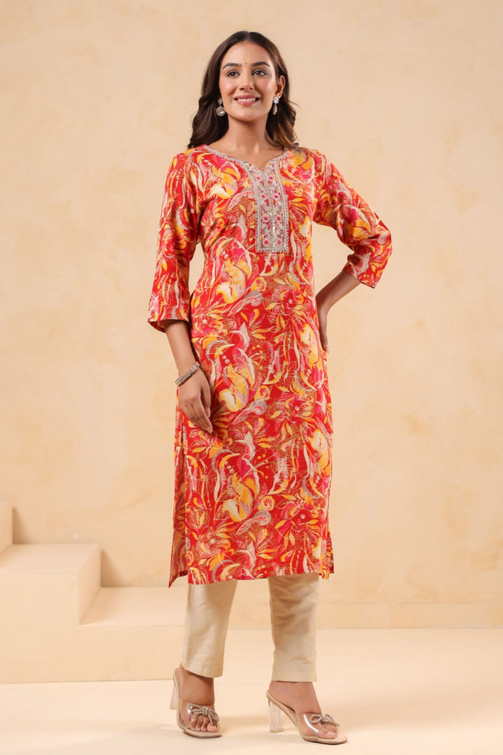 Varisha Coral Printed Work Kurti