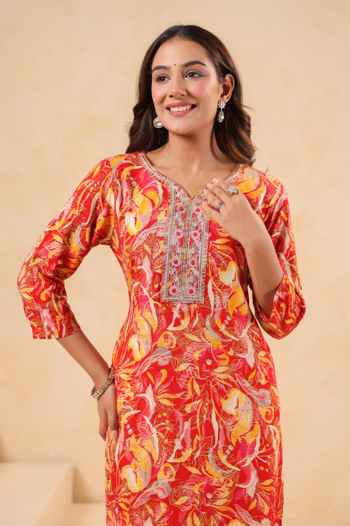 Varisha Coral Printed Work Kurti