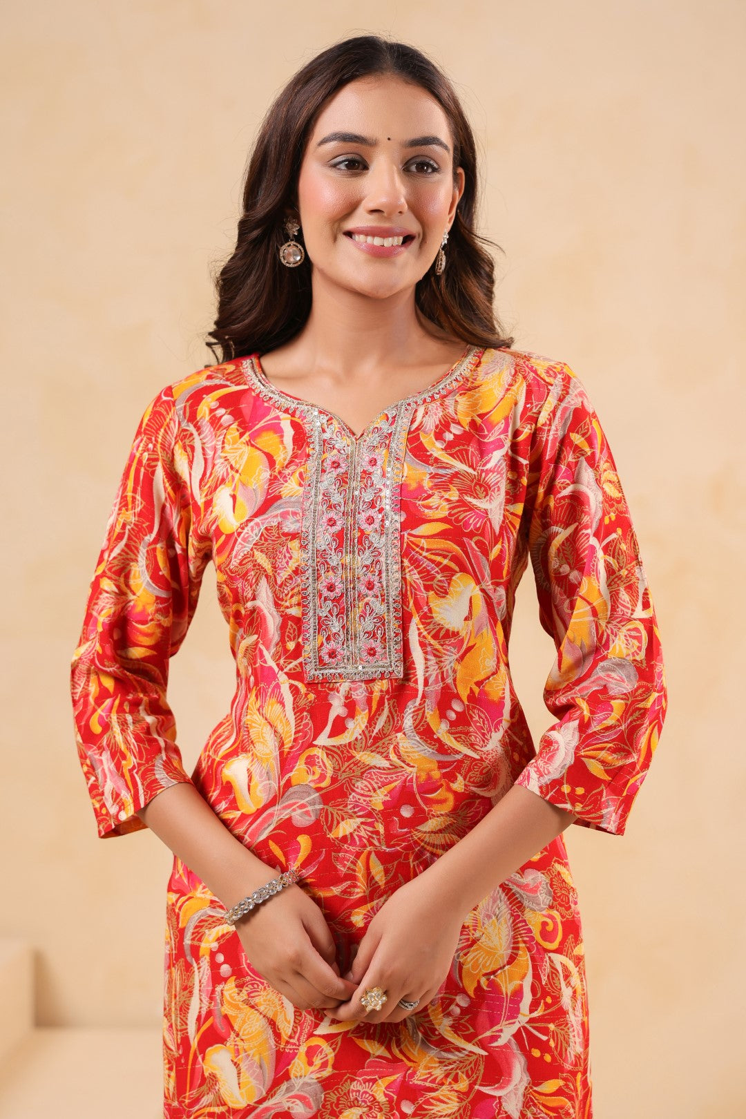 Varisha Coral Printed Work Kurti