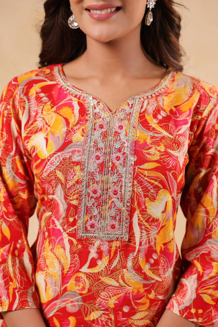 Varisha Coral Printed Work Kurti