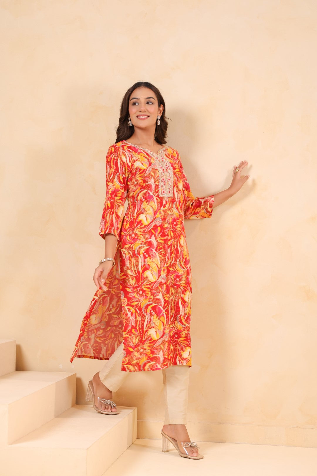 Varisha Coral Printed Work Kurti